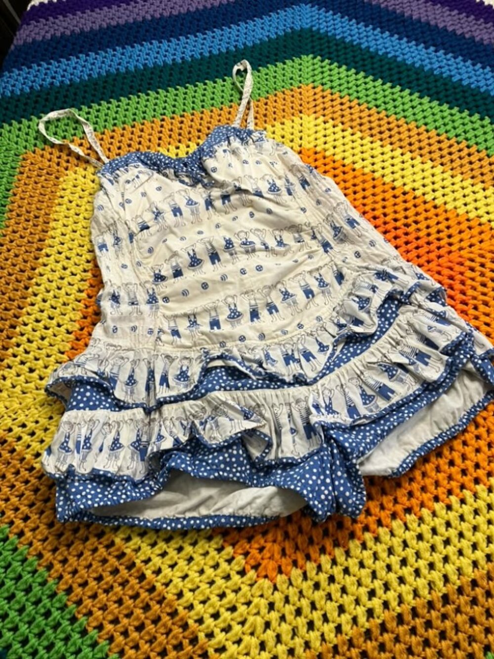 50's Vintage Catalina Swim White Blue Novelty Print One Piece Swim Suit WOUNDED